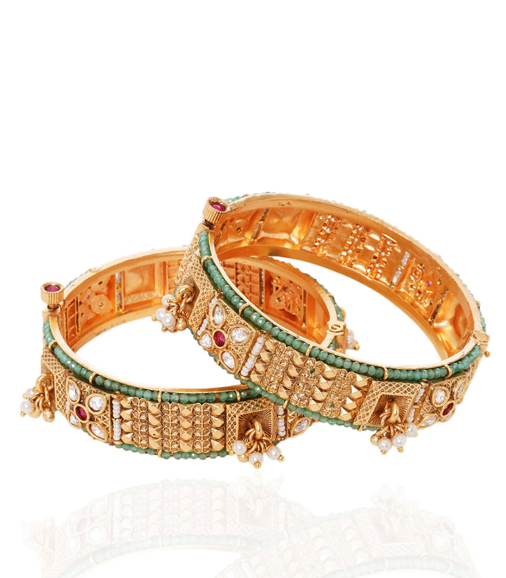 PAKHI RED & GREEN  KUNDAN BANGLES