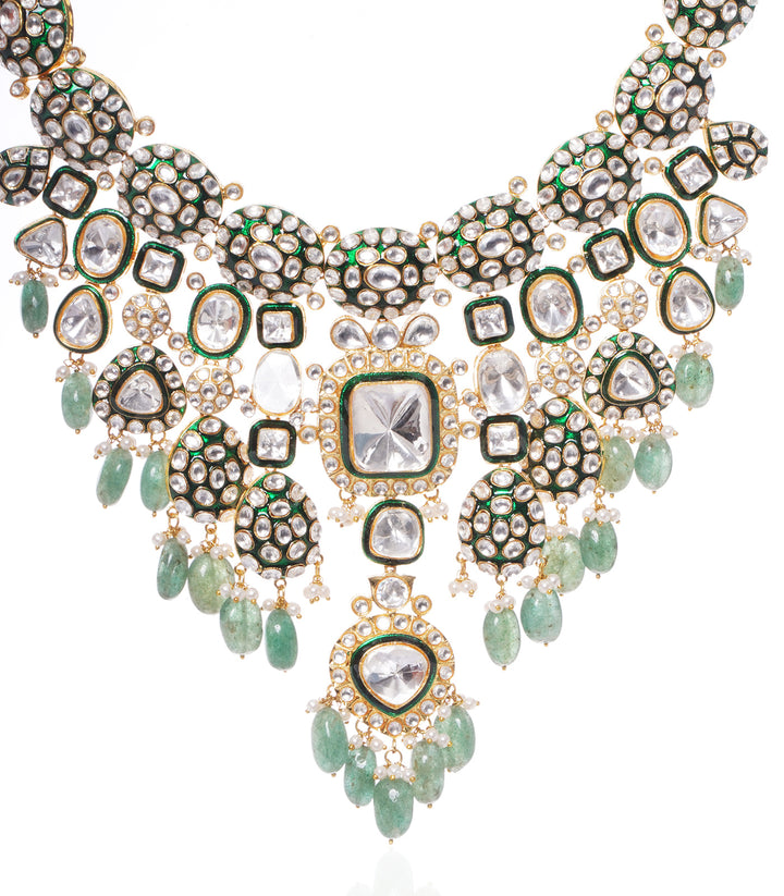 LAVANYA  GREEN POLKI NECKLACE SET