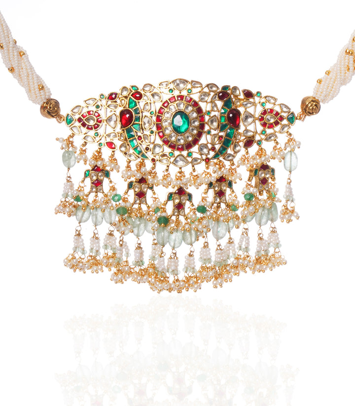 JANAKI RED & GREEN  KUNDAN NECKLACE SET