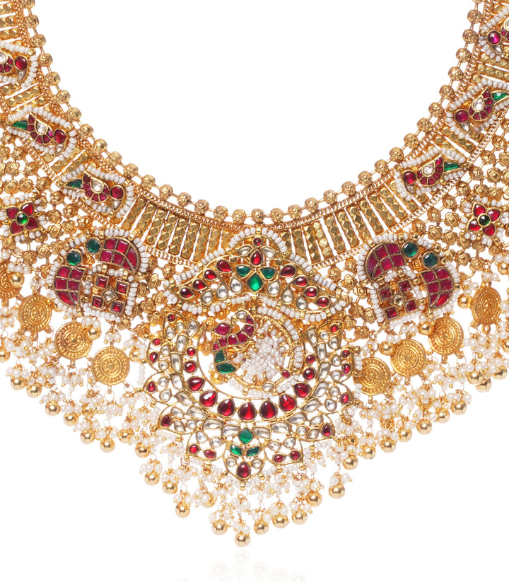 PALLAVI RED & GREEN  KUNDAN NECKLACE SET