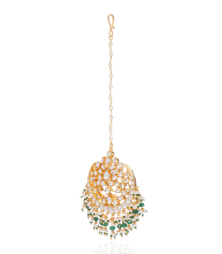 DIKSHA WHITE & GREEN  KUNDAN TIKA