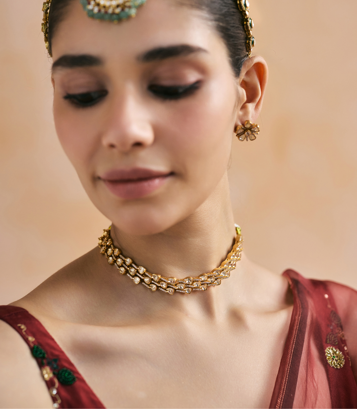 GEETIKA GOLD PLATED MOISSANITE NECKLACE SET