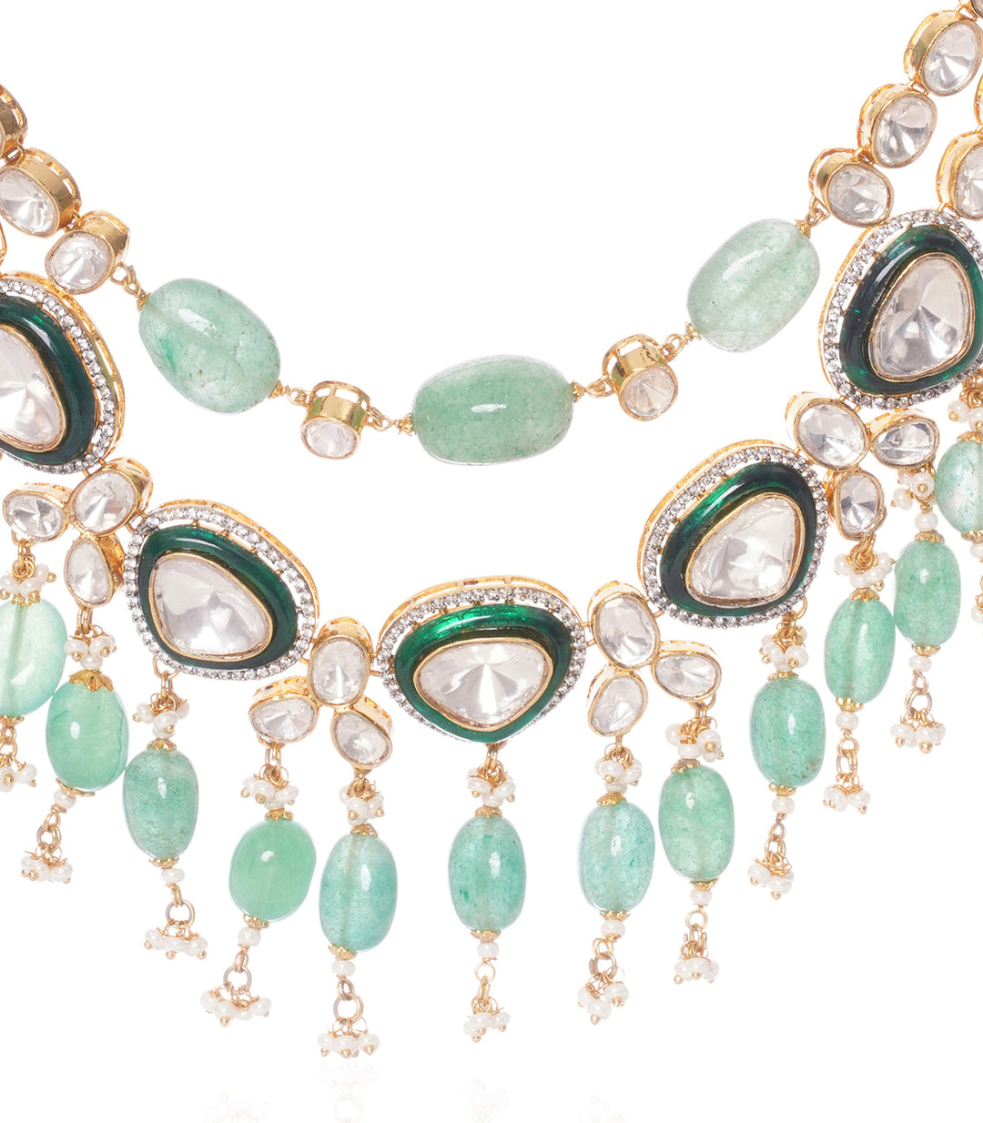 MIHIKA GREEN POLKI NECKLACE SET