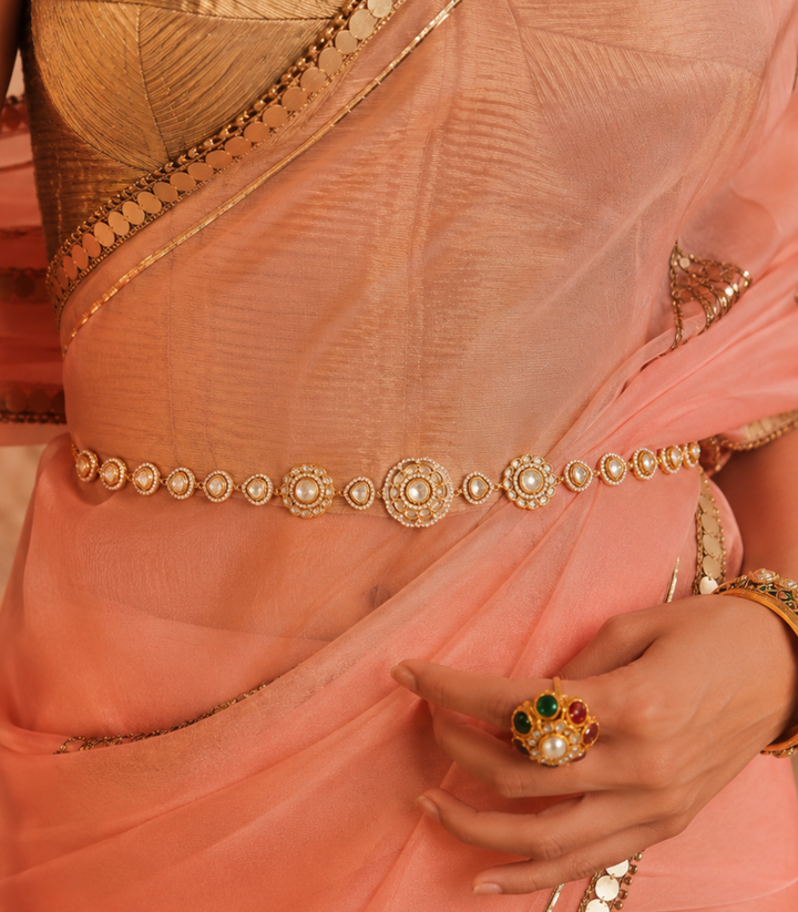 MEHER ANTIQUE FINISH POLKI WAIST BELT