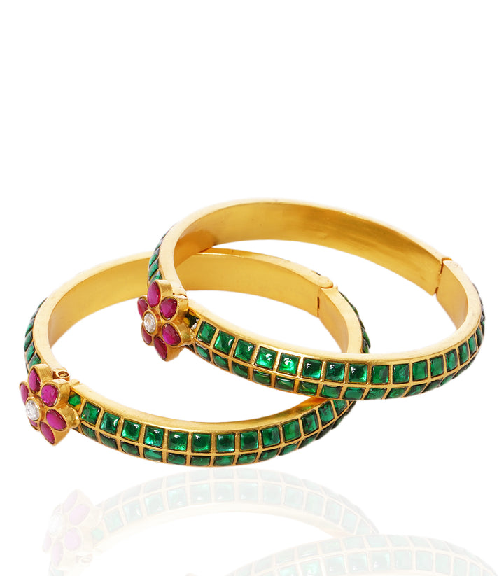 MAHI RED & GREEN  KUNDAN BANGLES