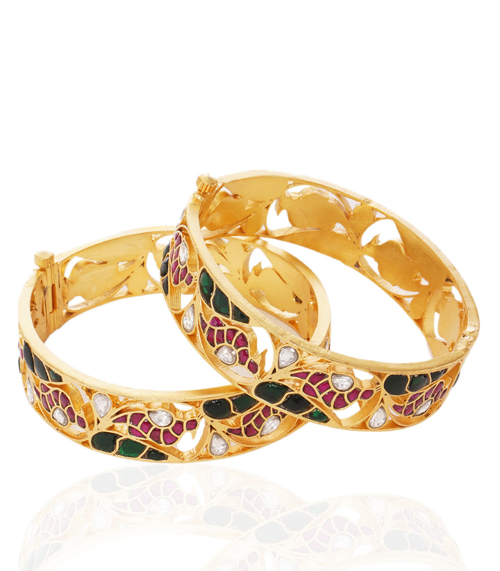 HANVI RED & GREEN  KUNDAN BANGLES