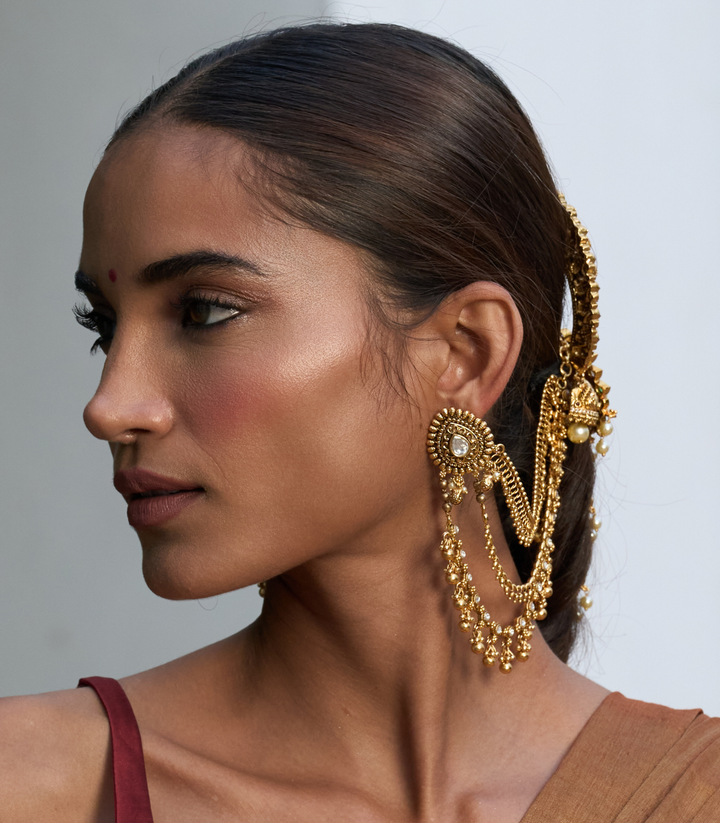 OJASVI GOLD PLATED KUNDAN STATEMENT EARRING