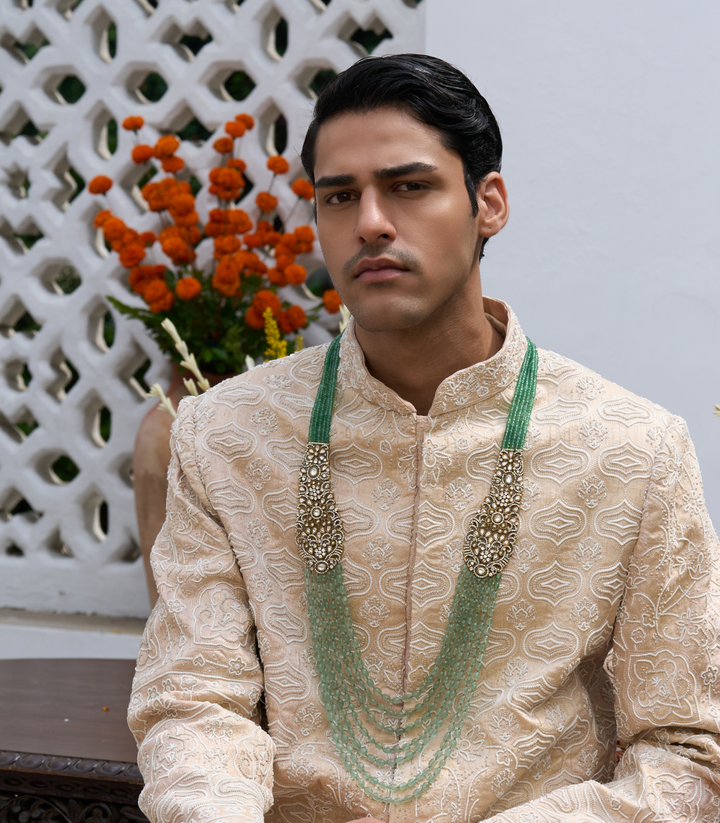SHREST ANTIQUE FINISH GREEN POLKI GROOM NECKLACE