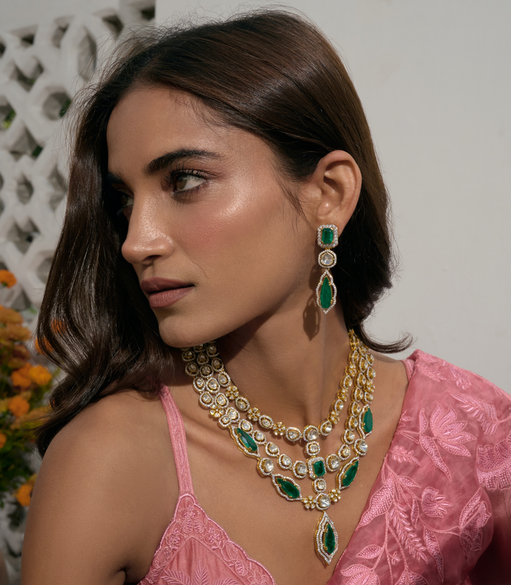 GEETIKA GREEN MOISSANITE LONG NECKLACE