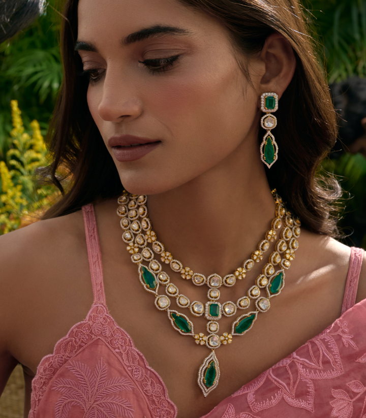 GEETIKA GREEN MOISSANITE LONG NECKLACE