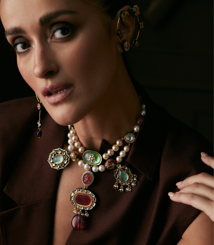 VAIDURYA RED & GREEN KUNDAN NECKLACE