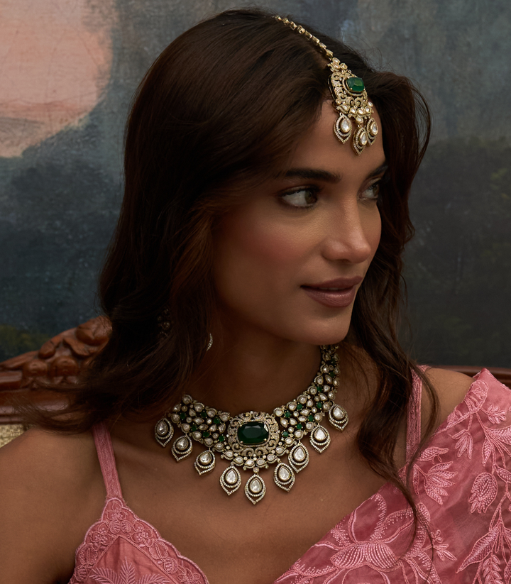 DEVIKA GREEN KUNDAN NECKLACE SET
