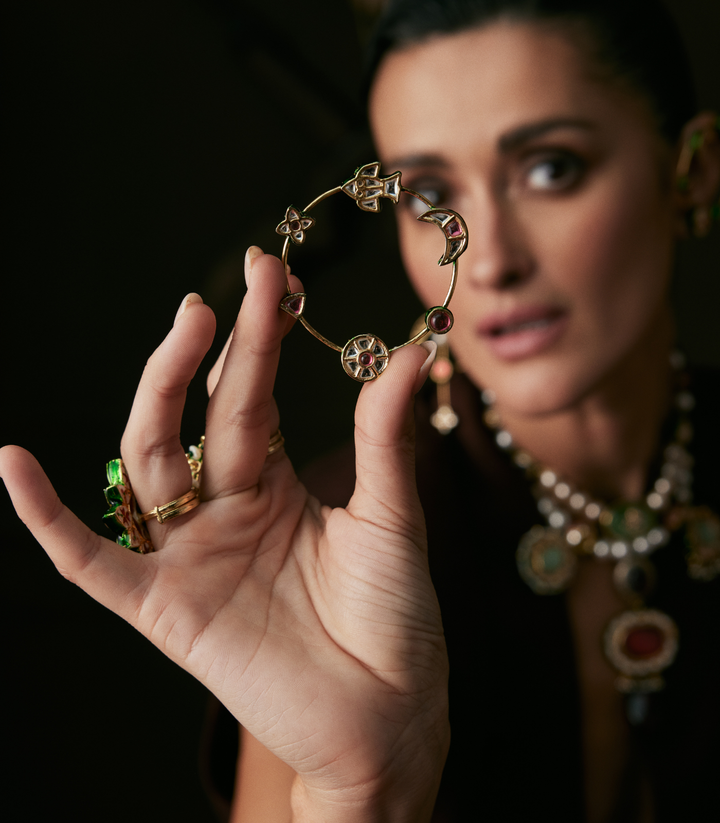 JOSHI RED & GREEN KUNDAN STATEMENT EARRING