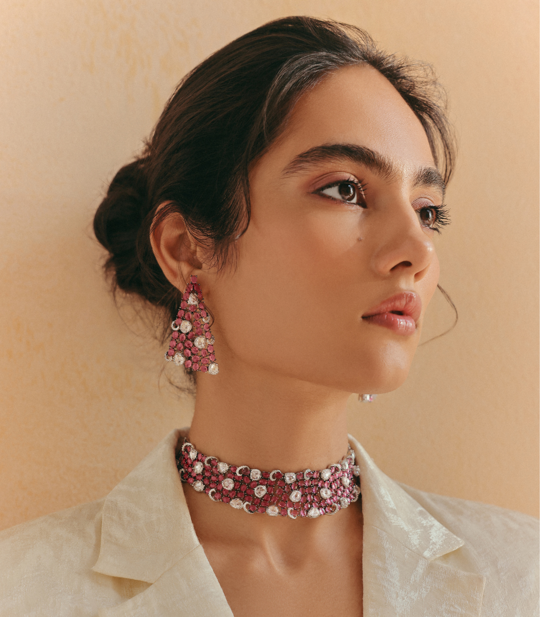 BHUMI PINK ROSE CUT NECKLACE SET