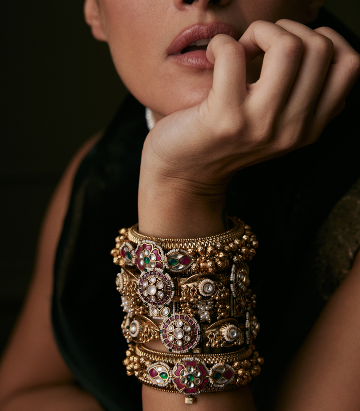 TRISHA PINK & GREEN KUNDAN BANGLES