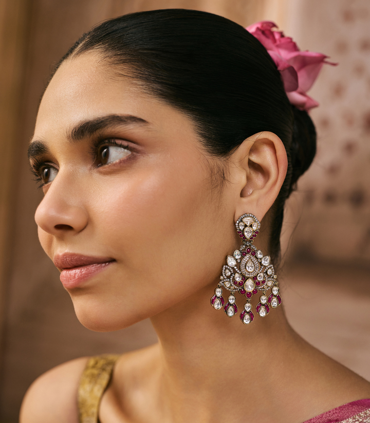 RADHIKA RED ANTIQUE FINISH POLKI EARRING