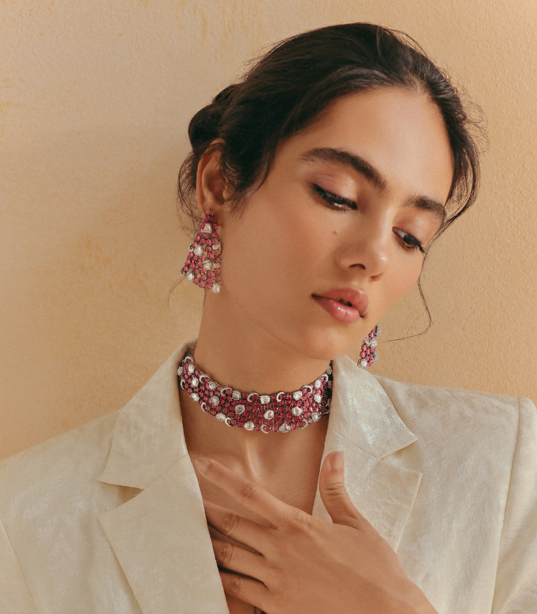 BHUMI PINK ROSE CUT NECKLACE SET