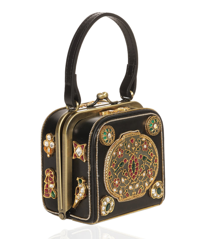 ADITRI RED & GREEN LEATHER KUNDAN HAND BAG
