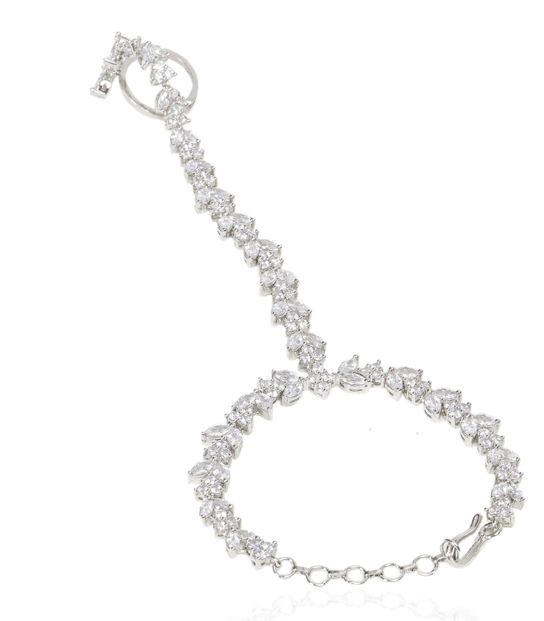 VARAHI SILVER FINISH ZIRCON HATHPHOOLS