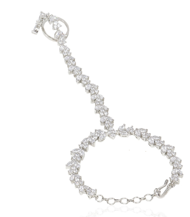VARAHI SILVER FINISH ZIRCON HATHPHOOLS