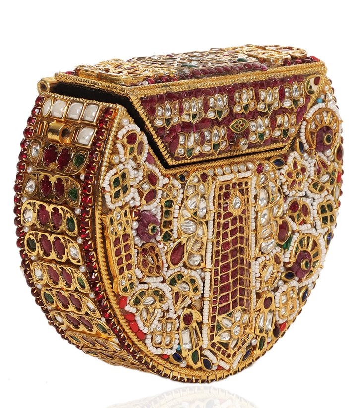 SAANVI RED & GREEN KUNDAN HAND BAG