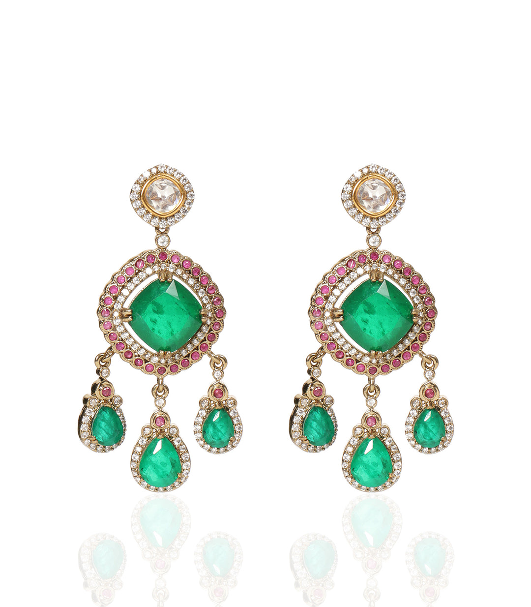 ELENA RED & GREEN ANTIQUE FINISH POLKI NECKLACE SET