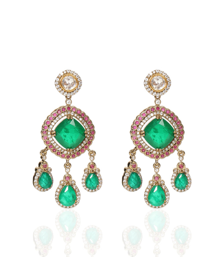 ELENA RED & GREEN ANTIQUE FINISH POLKI NECKLACE SET