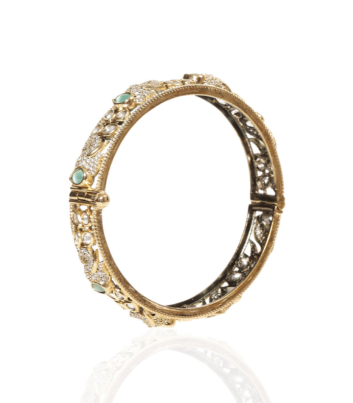 ESHNI MINT ANTIQUE FINISH POLKI BANGLES