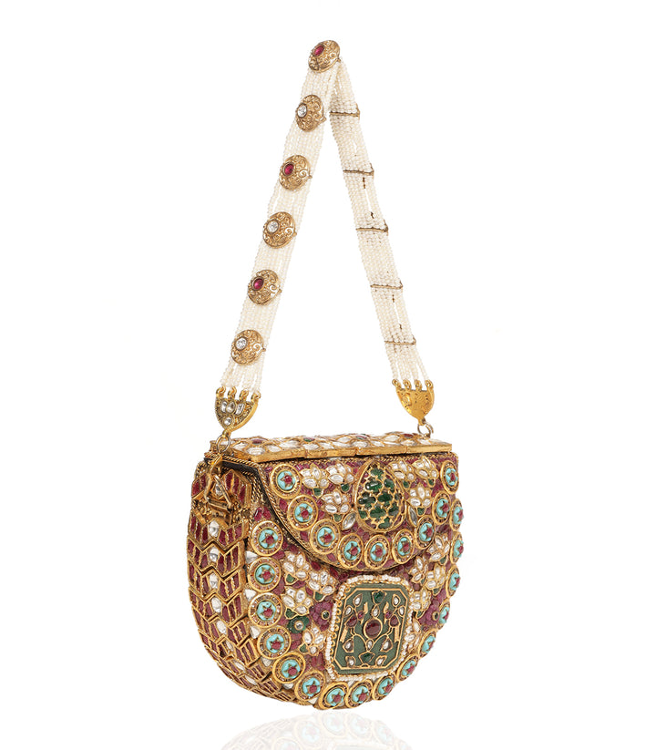 SAMAR RED & GREEN KUNDAN HAND BAG