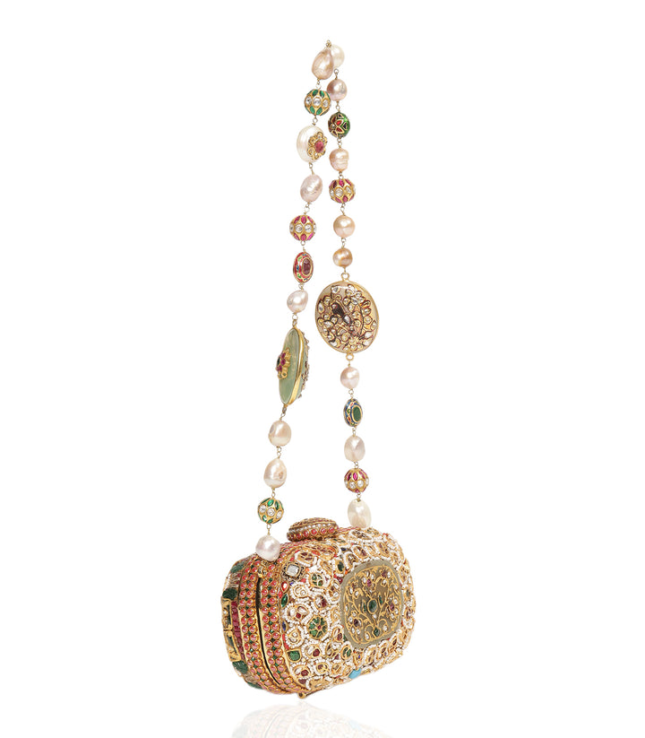 TANIA RED & GREEN KUNDAN HAND BAG