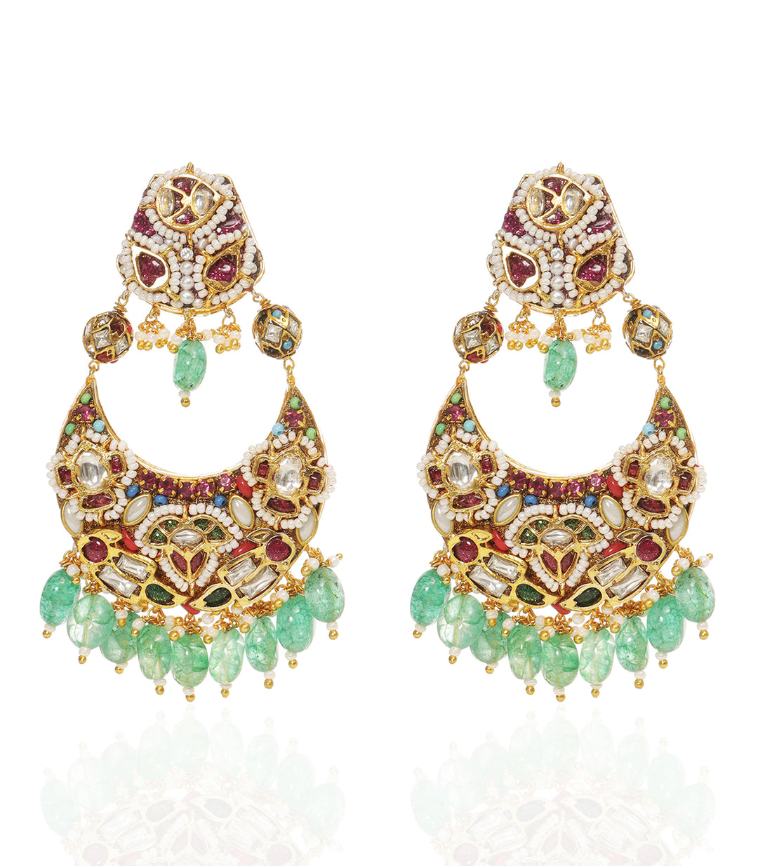 MIHIRA RED & GREEN KUNDAN NECKLACE SET