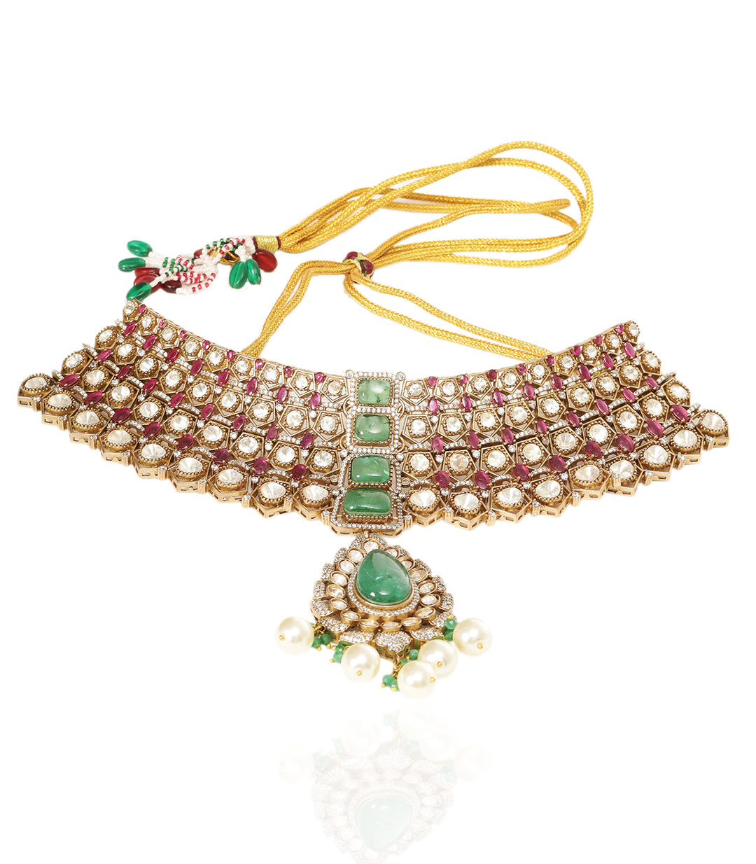 TRISHA RED & MINT POLKI NECKLACE SET