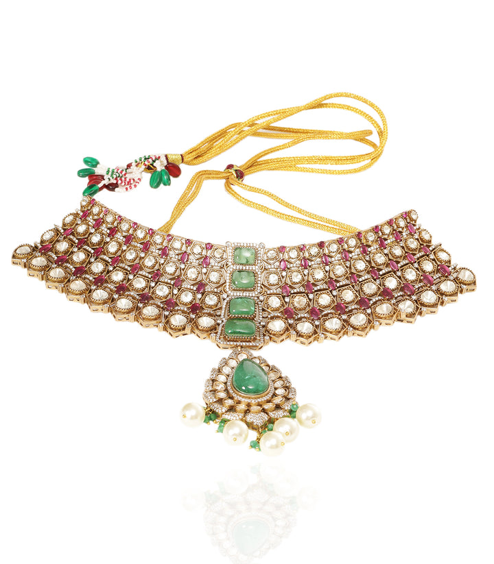 TRISHA RED & MINT POLKI NECKLACE SET
