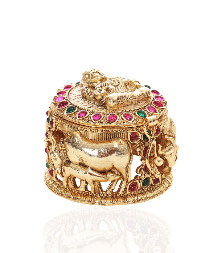 GOLD PLATED RED & GREEN LAKSHMI ORNATE BOX