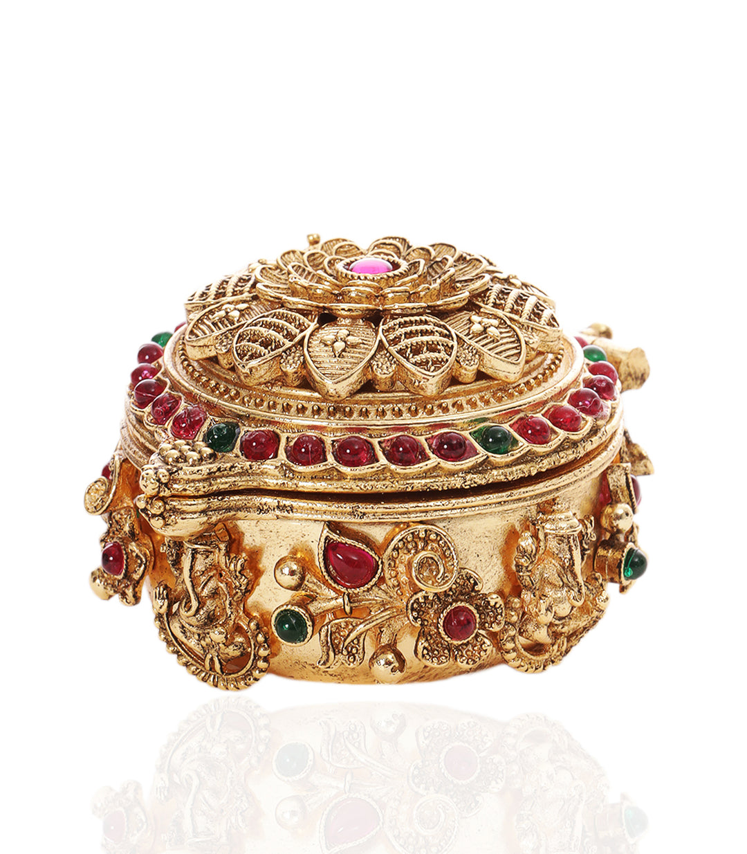 GOLD PLATED RED & GREEN GANESHA ORNATE BOX