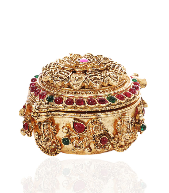 GOLD PLATED RED & GREEN GANESHA ORNATE BOX