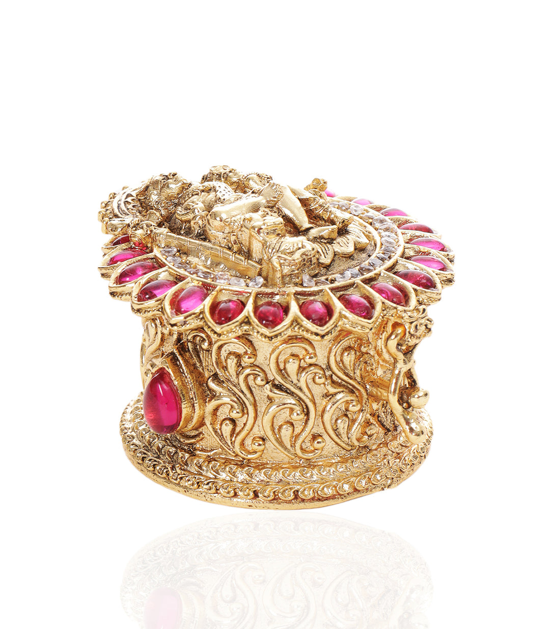 GOLD PLATED RED & GREEN SHIV PARVATI ORNATE BOX