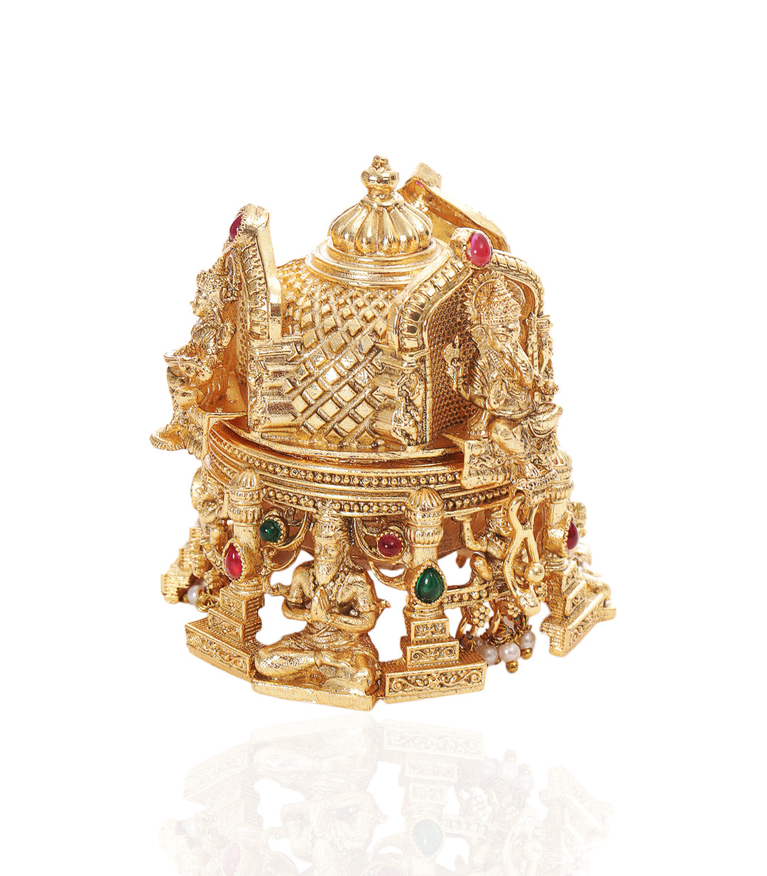 VIGNESHWARA RED & GREEN GOLD PLATED ORNATE BOX