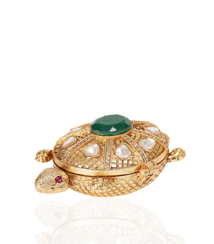 GOLD PLATED GREEN TORTOISE ORNATE BOX