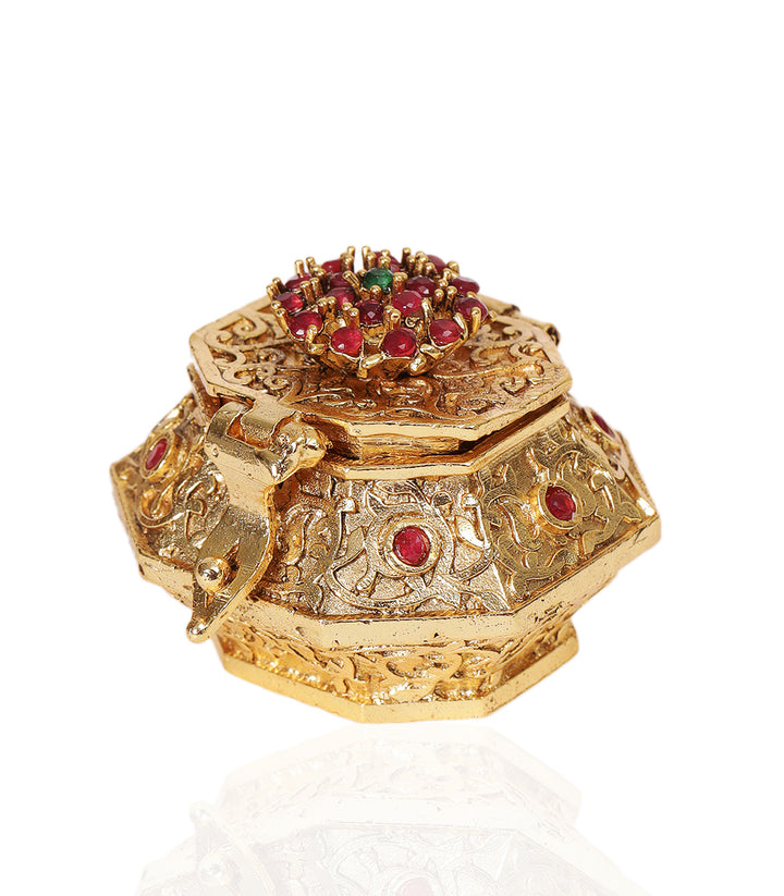 GOLD PLATED RED & GREEN KALASH ORNATE BOX
