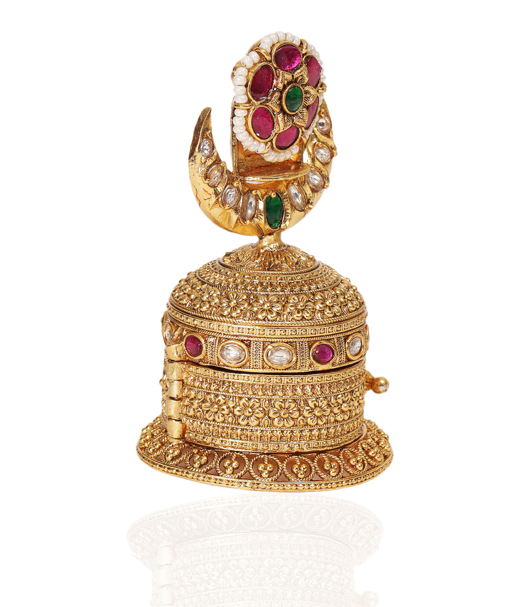 RUBY GOLD PLATED RED & GREEN KUNDAN ORNATE BOX