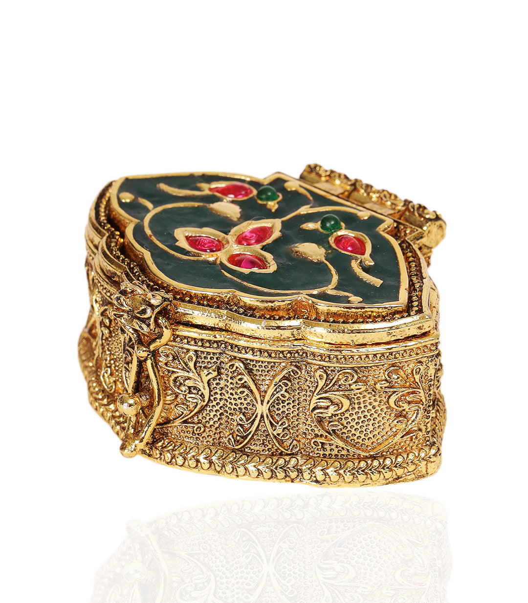 VEDA GOLD PLATED RED & GREEN ORNATE BOX