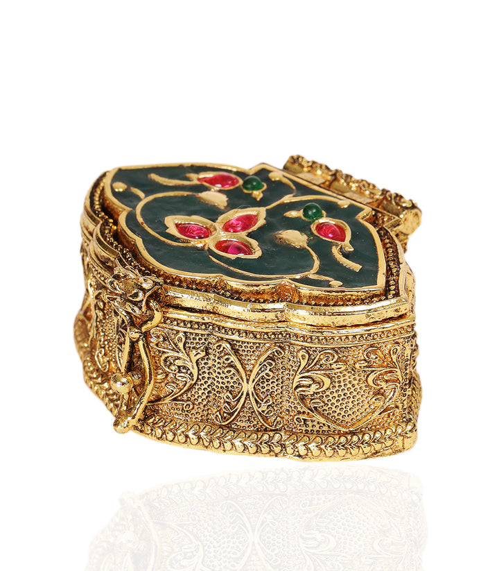 VEDA GOLD PLATED RED & GREEN ORNATE BOX