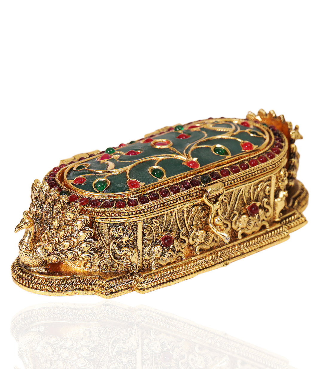 MOHINI GOLD PLATED RED & GREEN ORNATE BOX