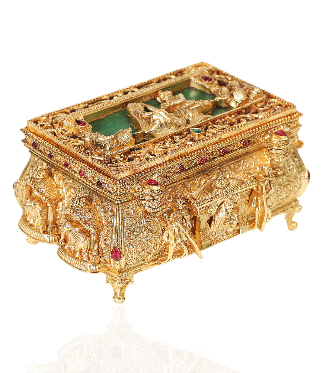 GOLD PLATED RED & GREEN ORNATE BOX