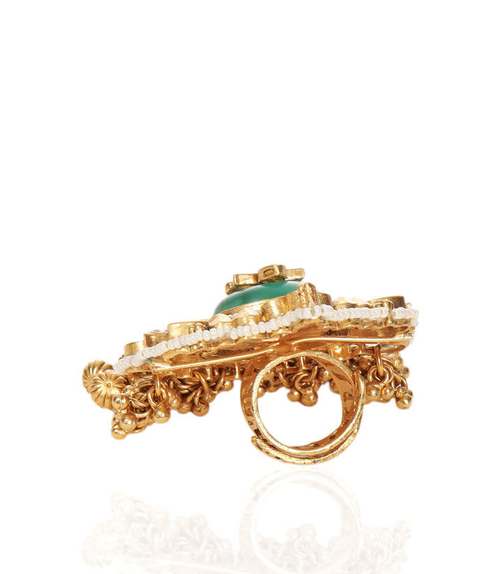 SONIA RED & GREEN  KUNDAN RING