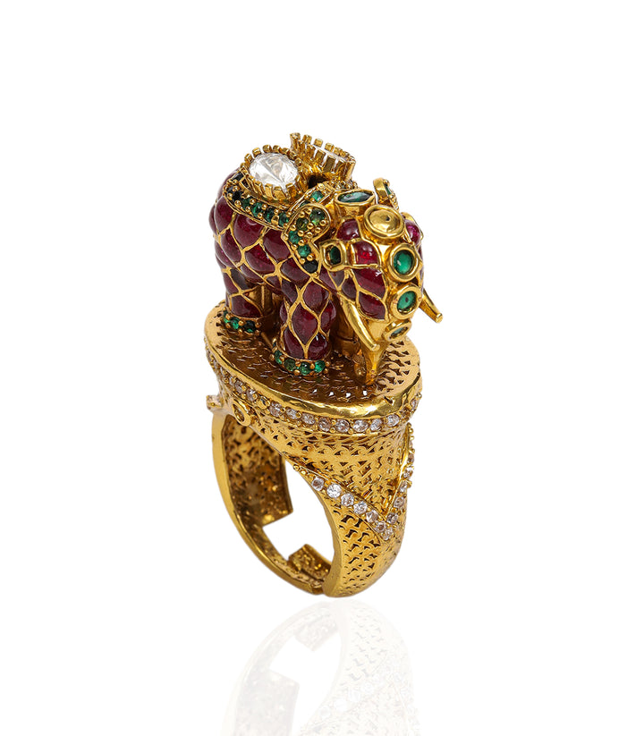 AIRAVAT RED KUNDAN RING
