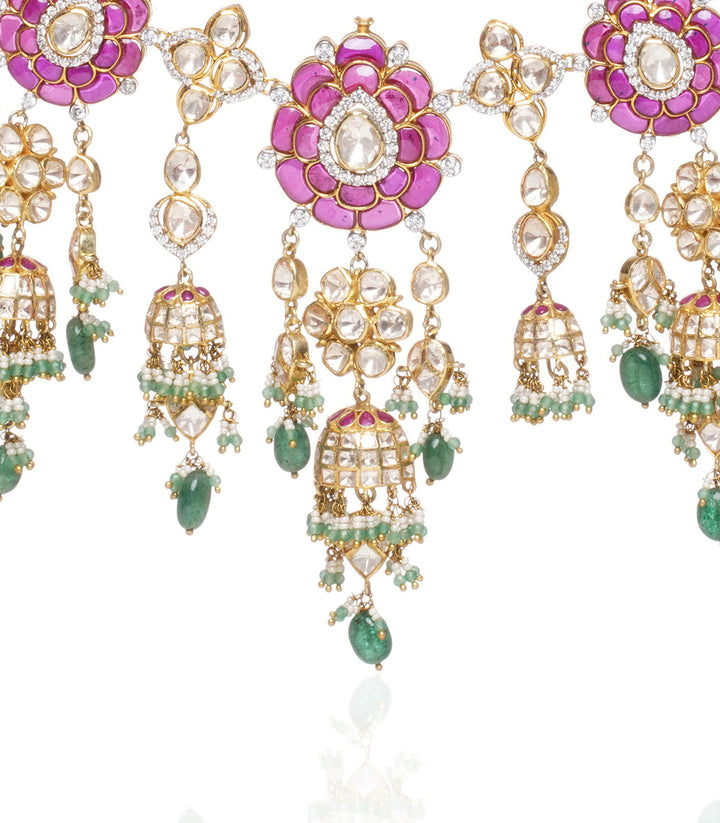 Tanishka Red & Green Moissanite Necklace Set