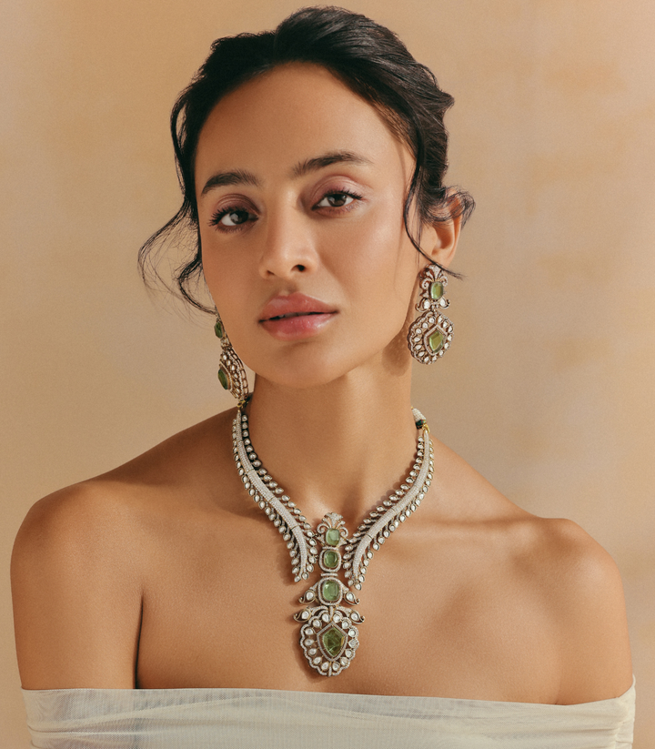 YASHIKA MINT POLKI NECKLACE SET