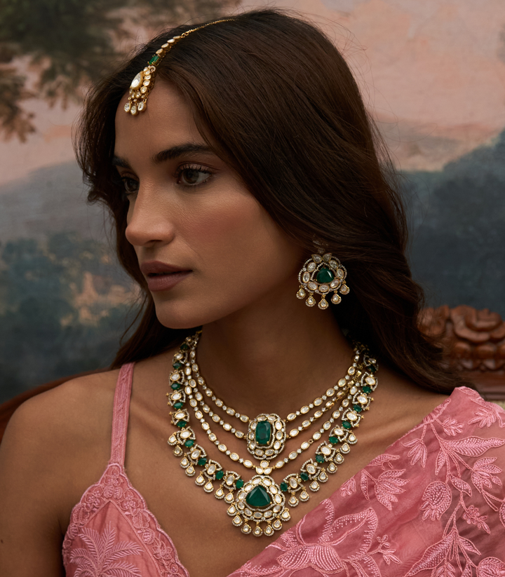 KAVYA GREEN POLKI LONG NECKLACE